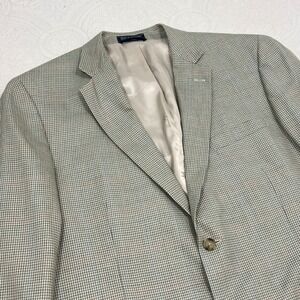 Haspel Mens Silk Wool Blazer Sport Coat 42R Tan Blue Micro Houndstooth 2 Button